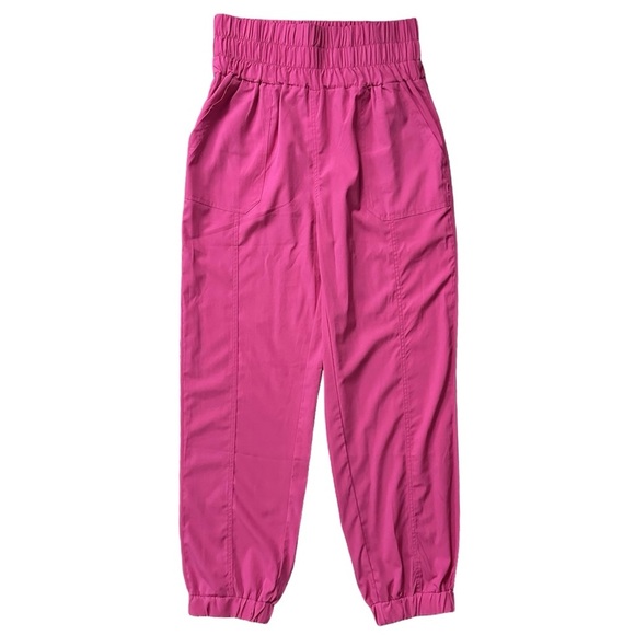 New In Neon Pink High Rise Smocked Ruche Elastic Waist Joggers Sz Large - Picture 1 of 10